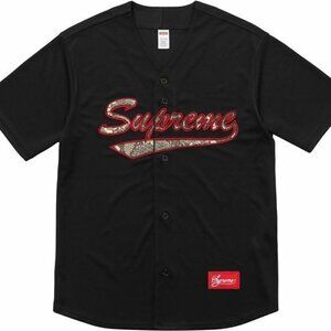 Rare Supreme Snake Script Logo Baseball Jersey Black Small